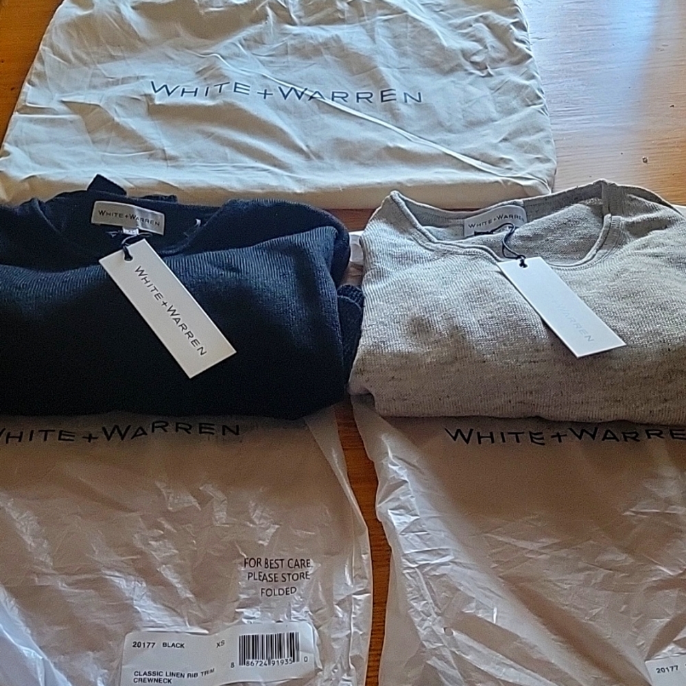 2 women's XS Classic Linen Rib Trim Crewneck  Colors Black and  Smoke.
